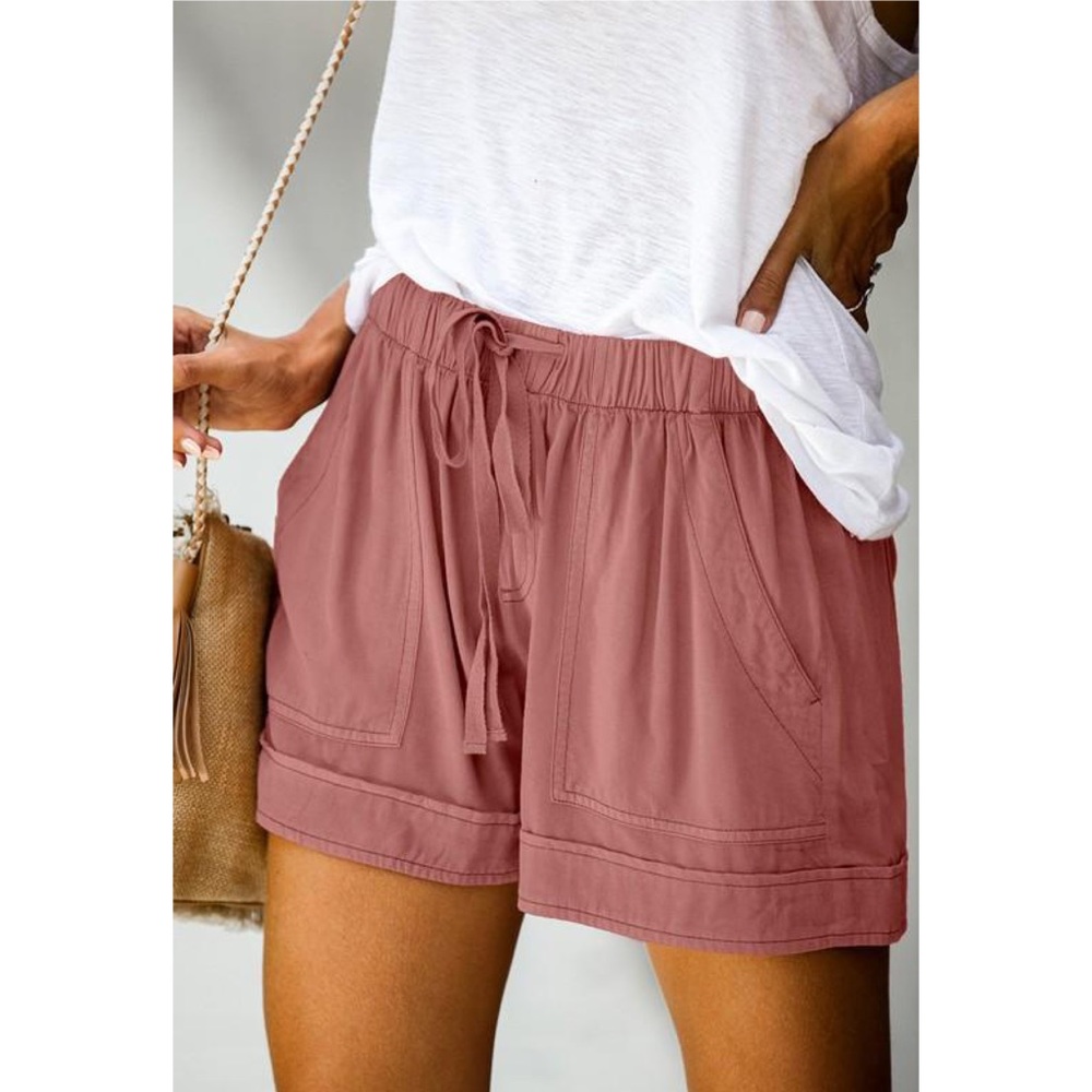 Solid Drawstring Casual Linen Shorts